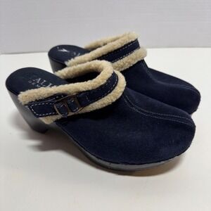 Italian‎ Shoemakers Women's Navy Suede Shearling Lined Clogs Size 7.5